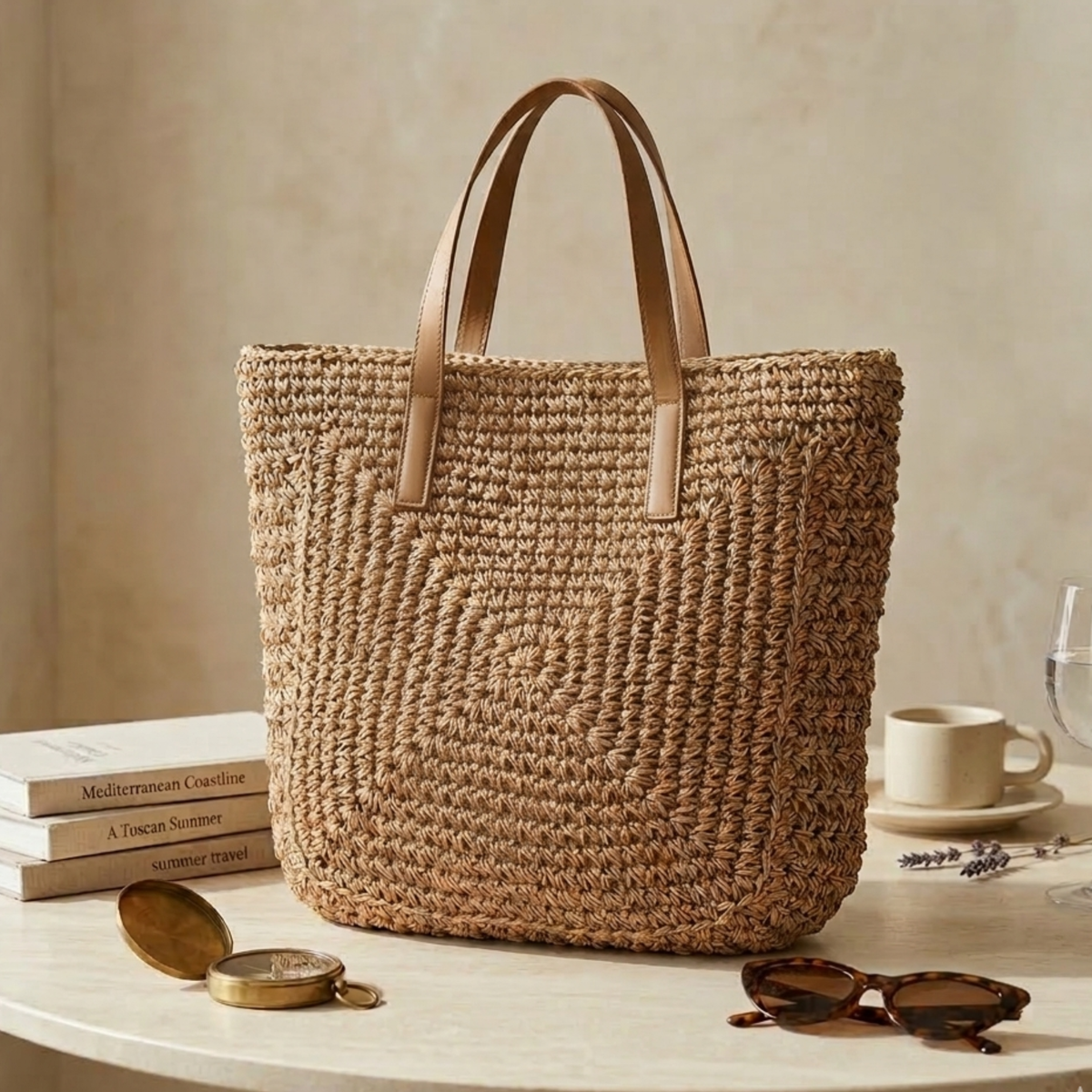 Borsa a tracolla da spiaggia costiera chic estiva in rafia intrecciata a mano – Borsa sostenibile