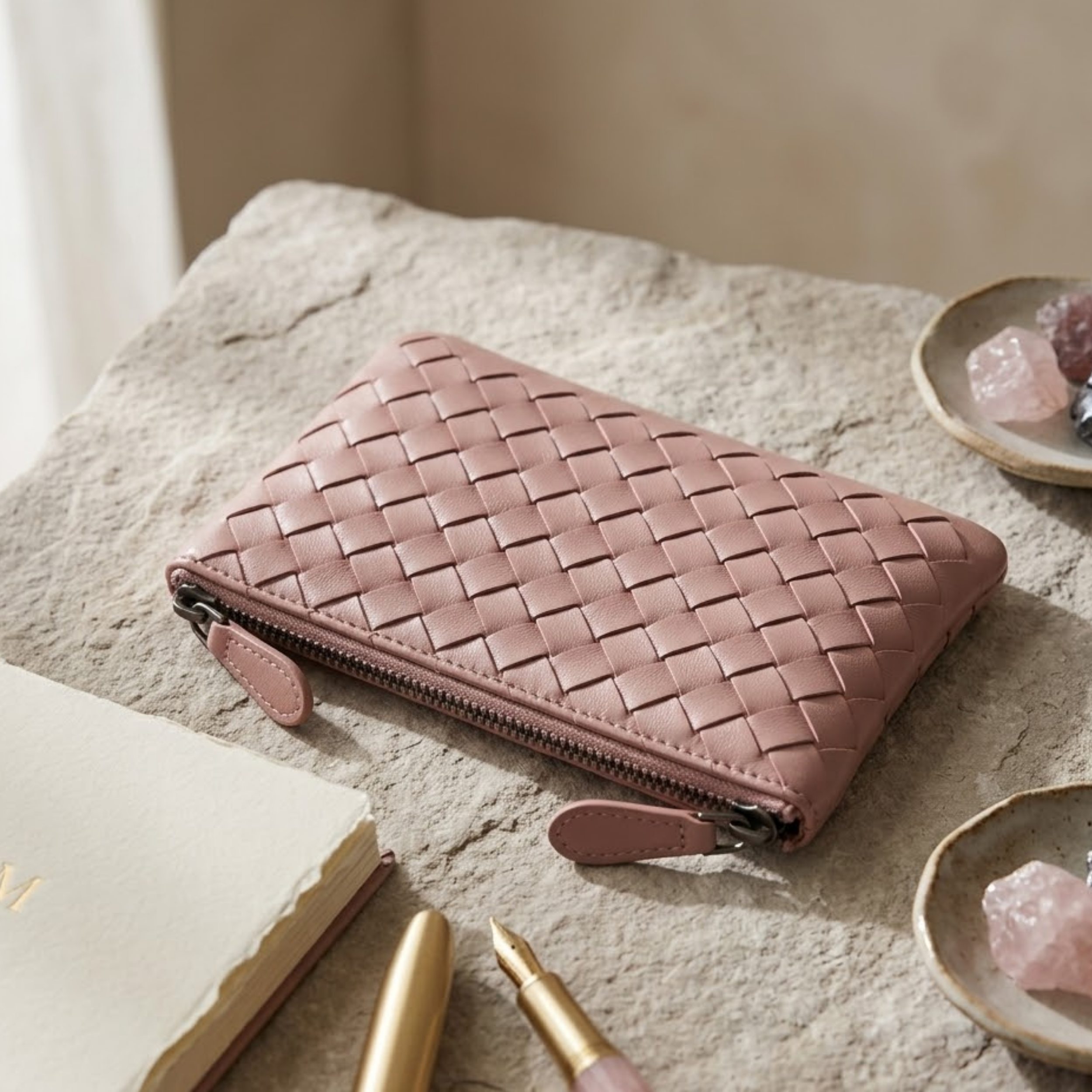 Jaeira Handwoven Lambskin Key Fob & Card Wallet