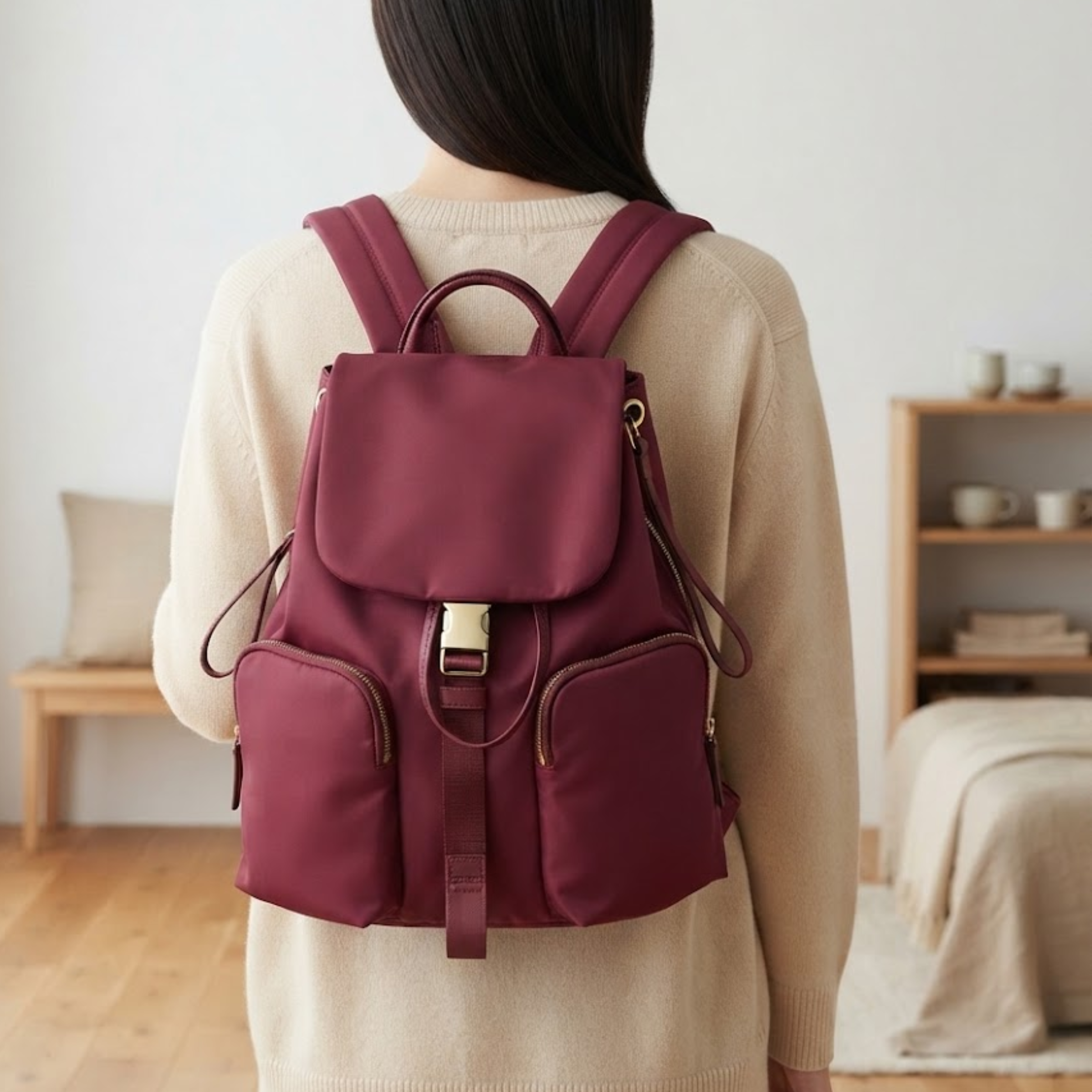 Carmine Nylon Drawstring Backpack