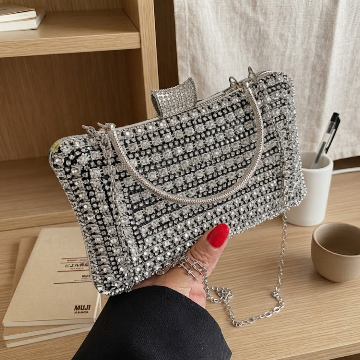 Clutch glitterata – borsa da sera elegante con tracolla a catena staccabile per matrimoni e feste