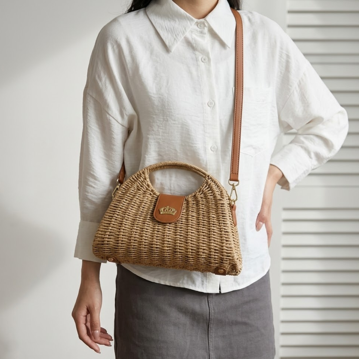 Borsa a tracolla intrecciata in paglia chic – Borsa sostenibile