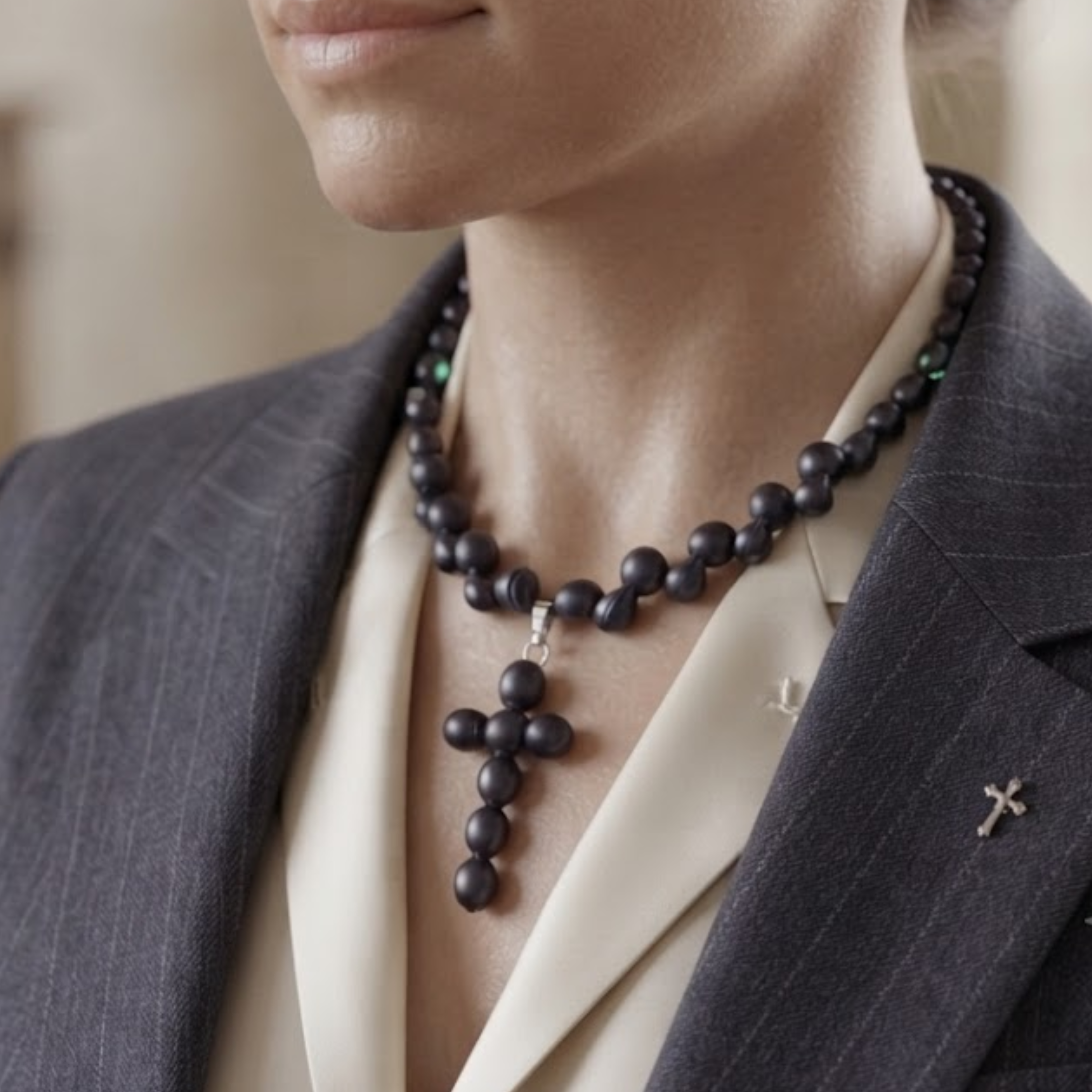 Noctelle Black Akoya Pearl Cross Necklace