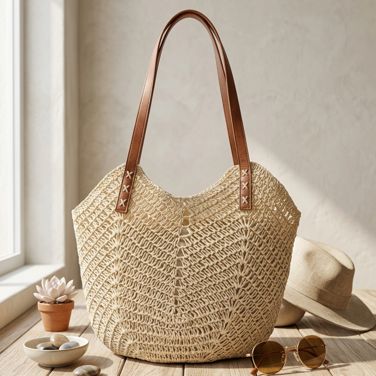 Sac cabas côtier classique en raphia tissé à la main – Sac durable