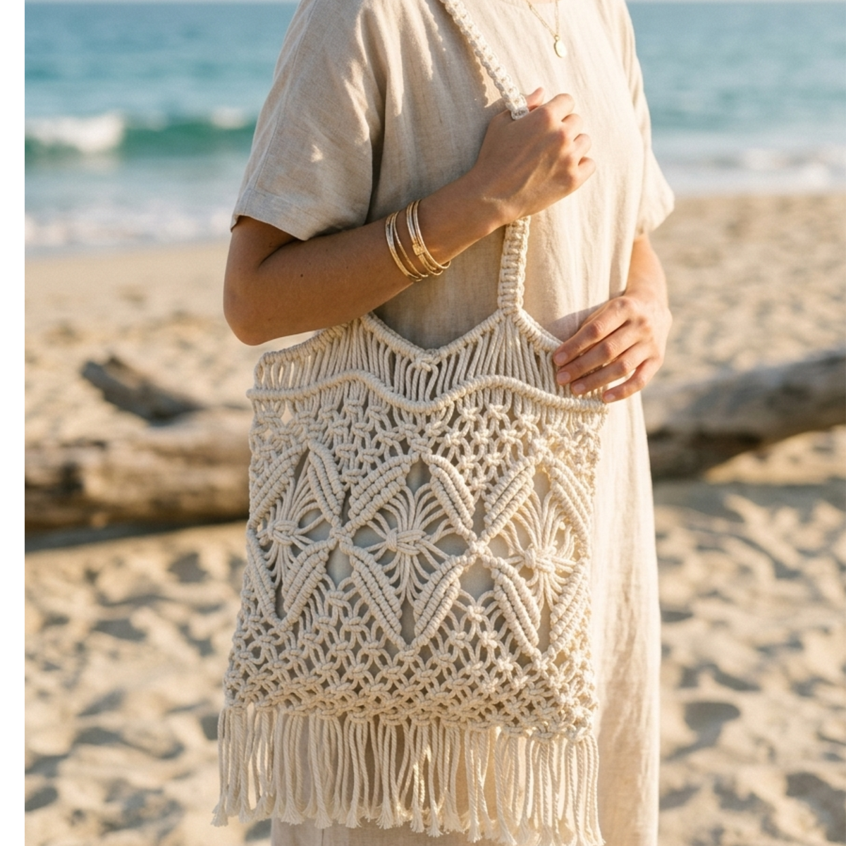 Sac bandoulière ethnique à franges avec design ajouré – Sac durable