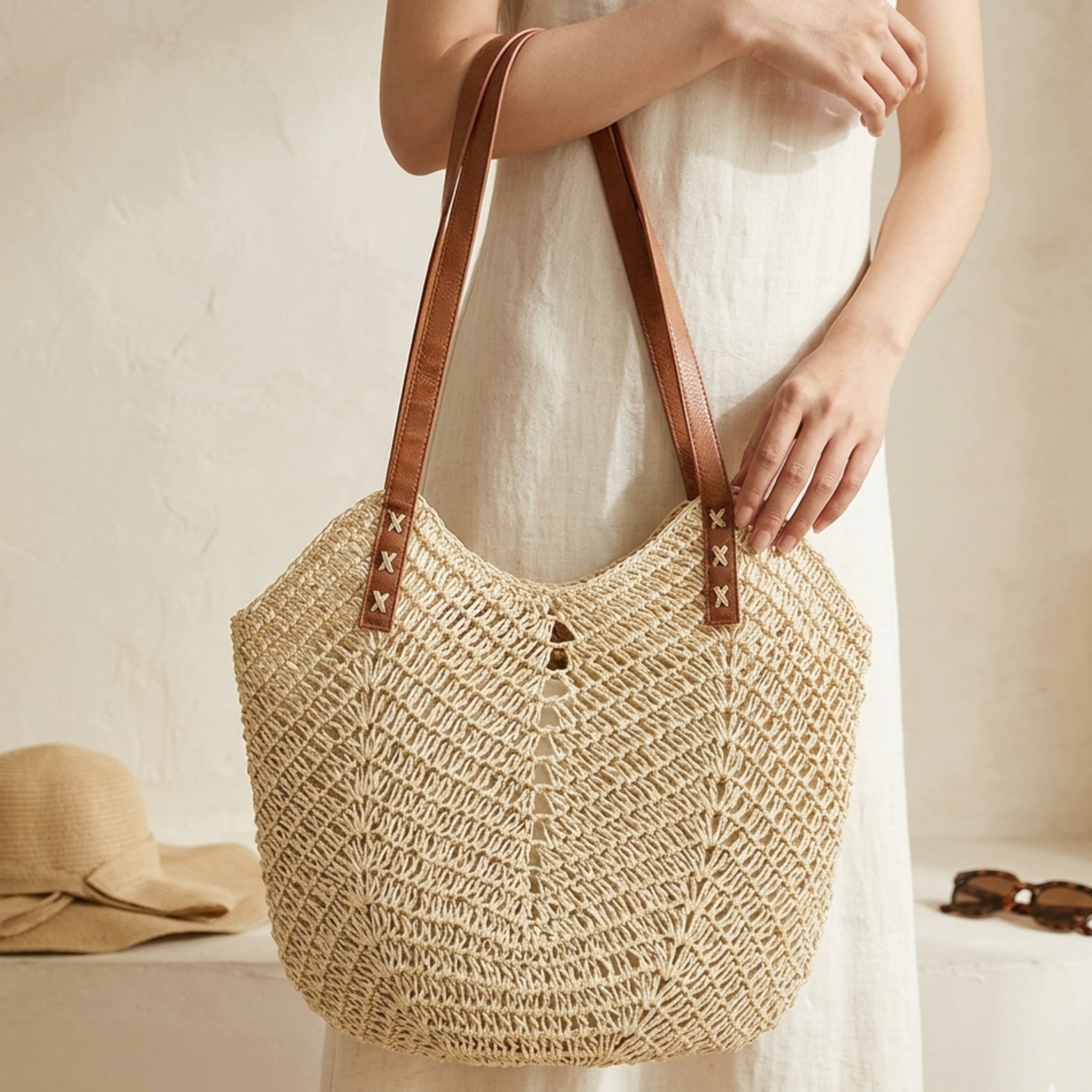 Coastal Classic Handwoven Raffia Coastal Beach Tote Shoulder Bag – Sustainable Bag