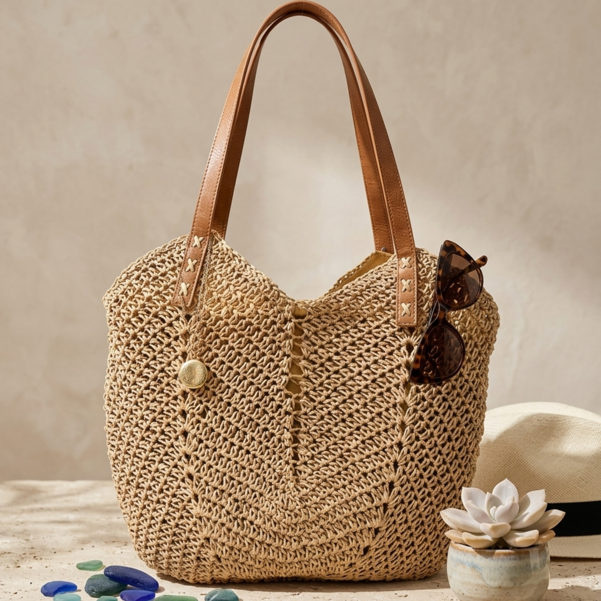 Coastal Classic Handwoven Raffia Coastal Beach Tote Shoulder Bag – Sustainable Bag