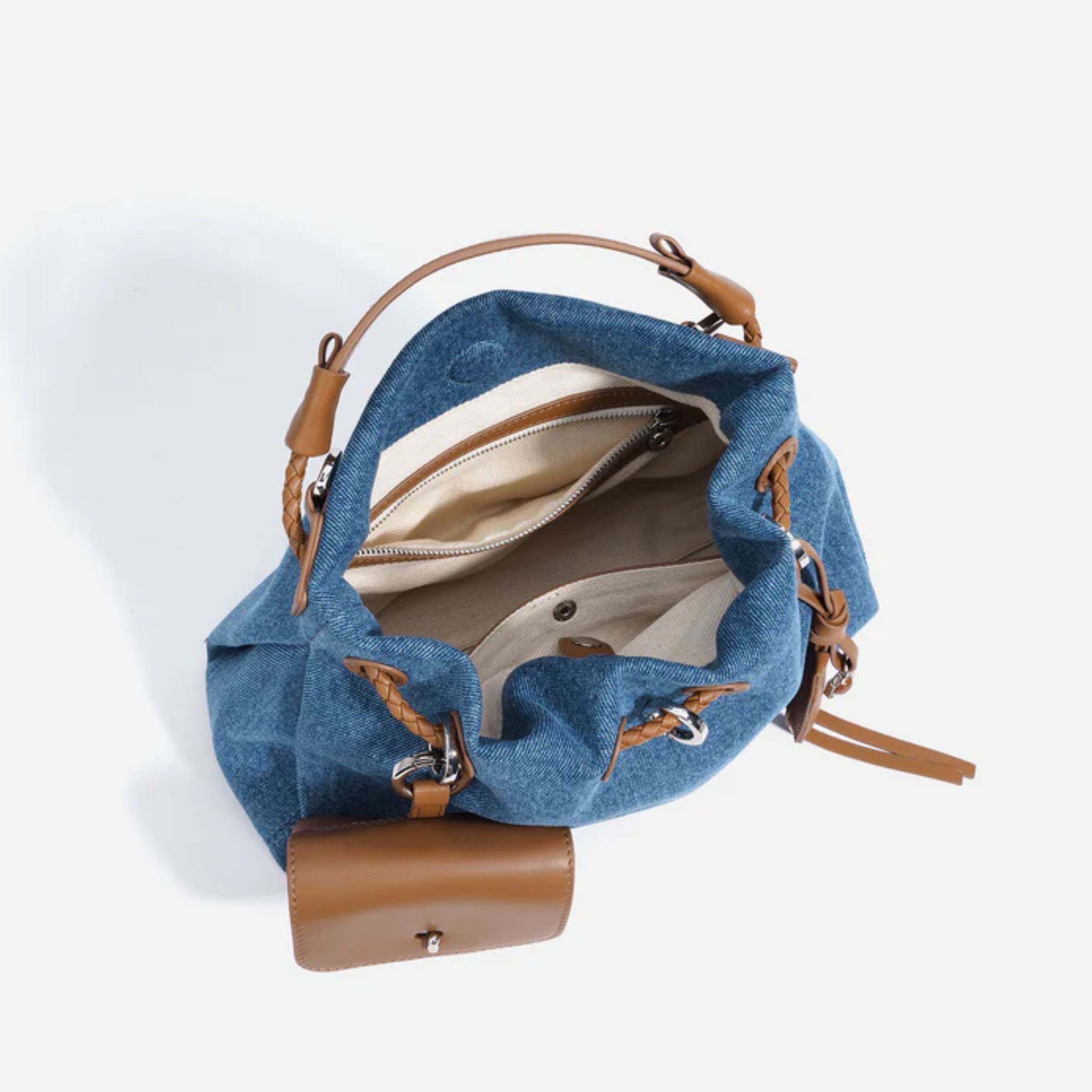 Noirelle Genuine Leather Denim Patchwork Hobo Bag