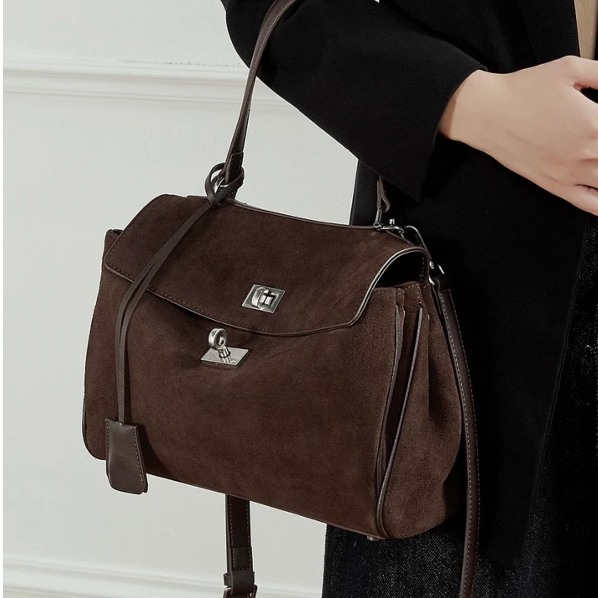 Sylvae Soft Suede Genuine Leather Top-Handle Bag