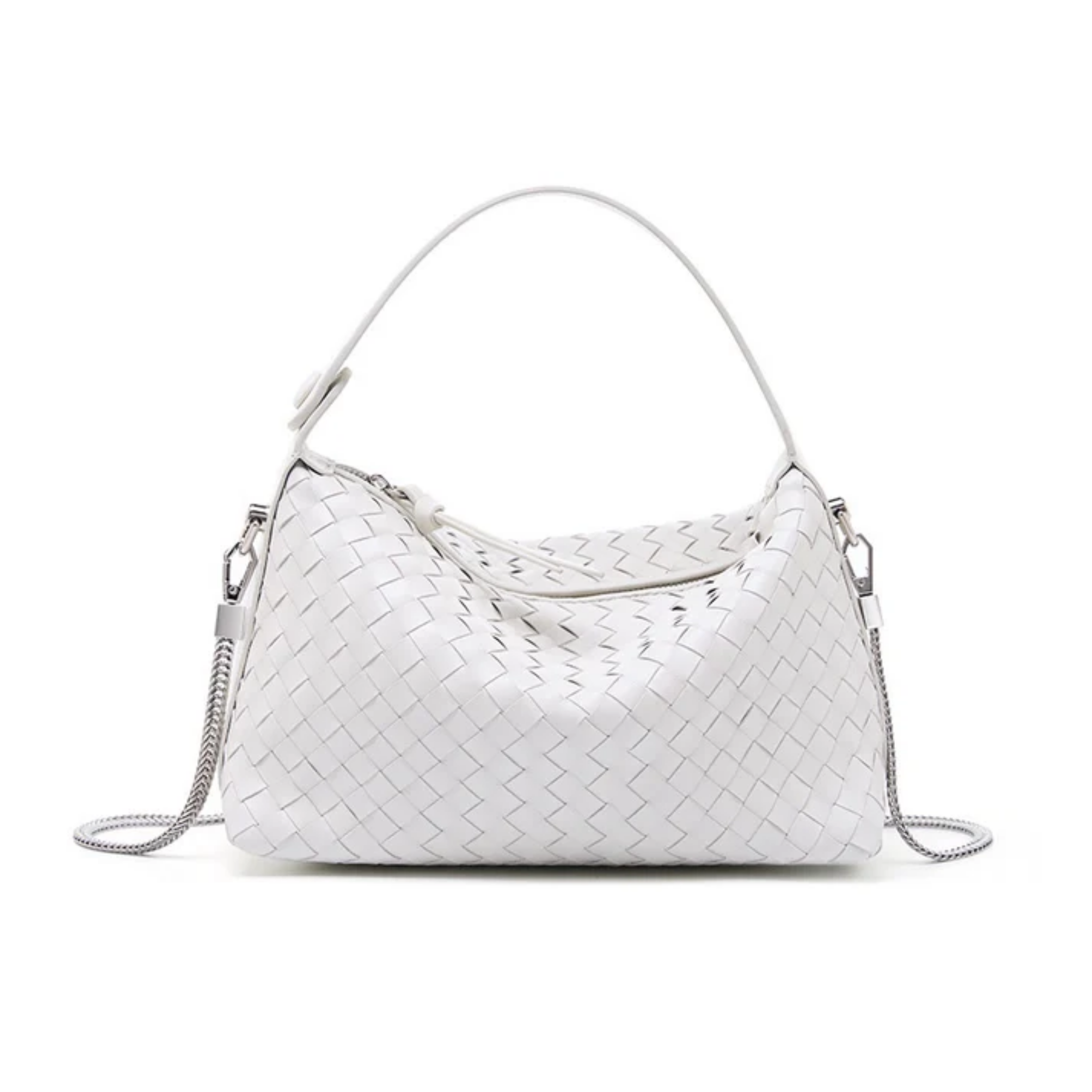 Elaréa Genuine Sheepskin Leather Woven Clutch Bag with Chain Strap