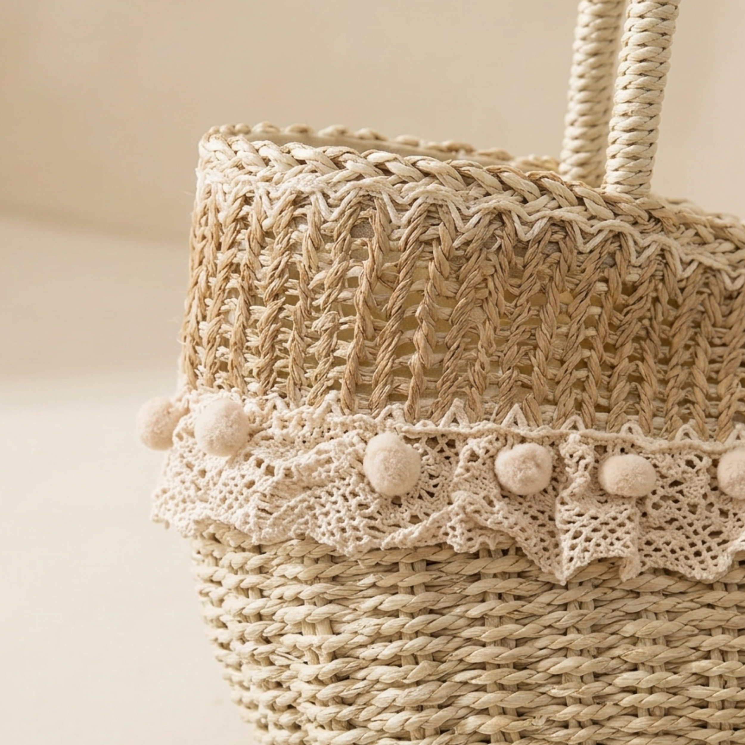 Handcrafted Straw Woven Purse with Lace Detail Handbag – Sustainable Bag