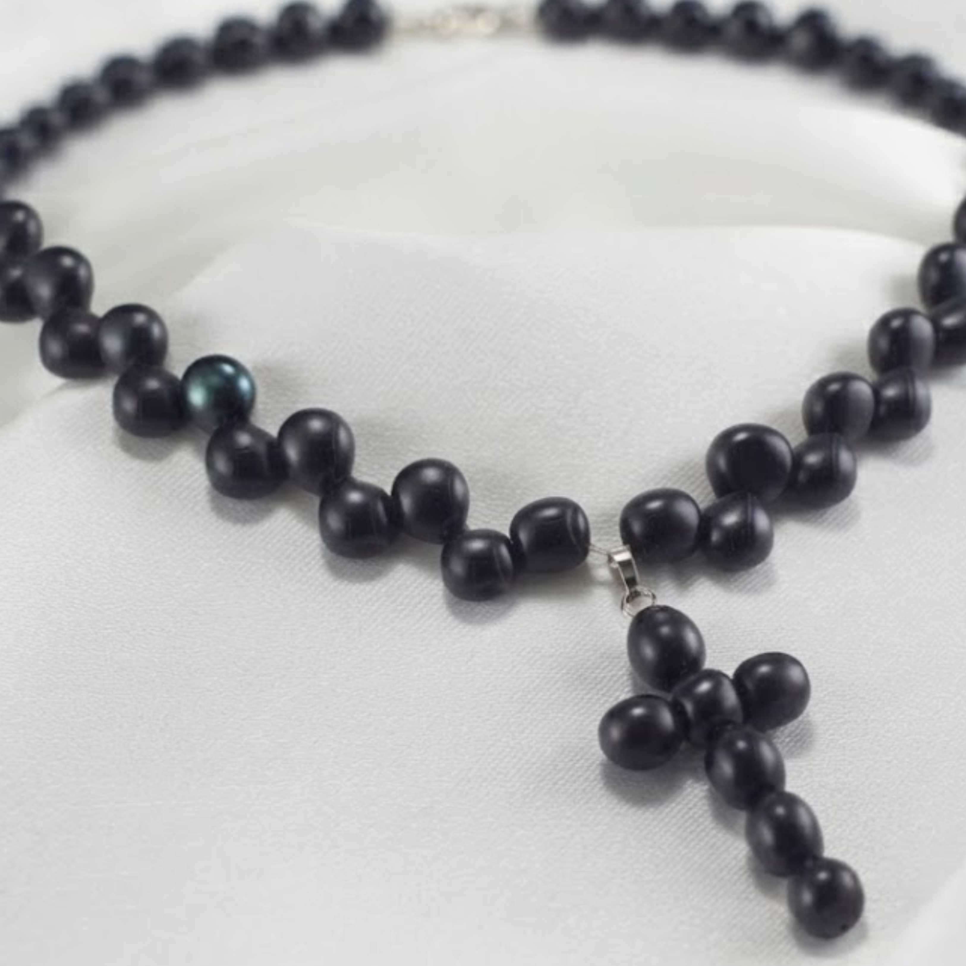 Noctelle Black Akoya Pearl Cross Necklace