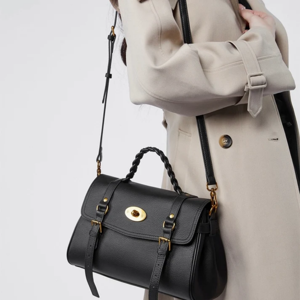 Solévia Geniune Leather Satchel with Braided Handle