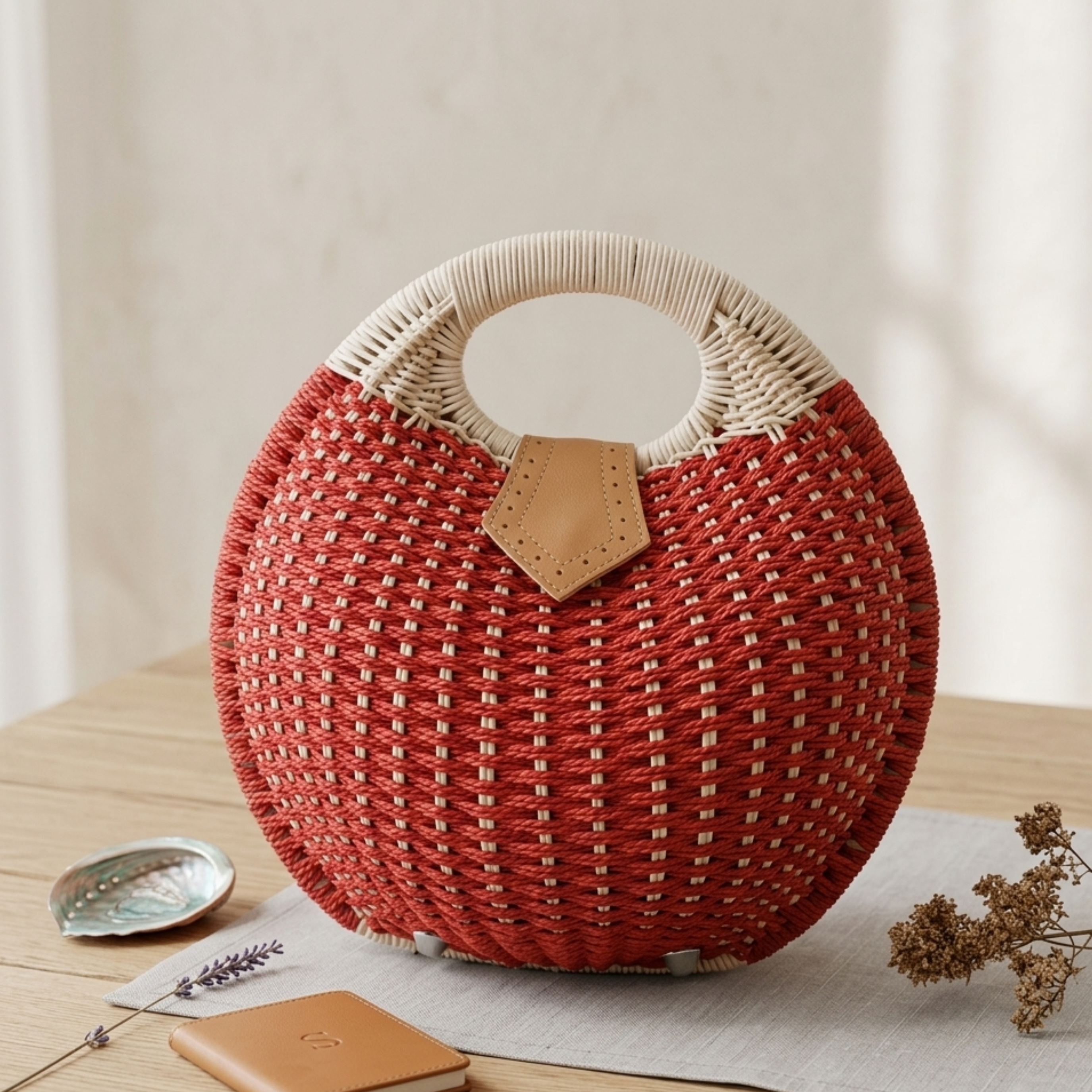 Handwoven Rattan Shell Round Handbag - Sustainable Bag