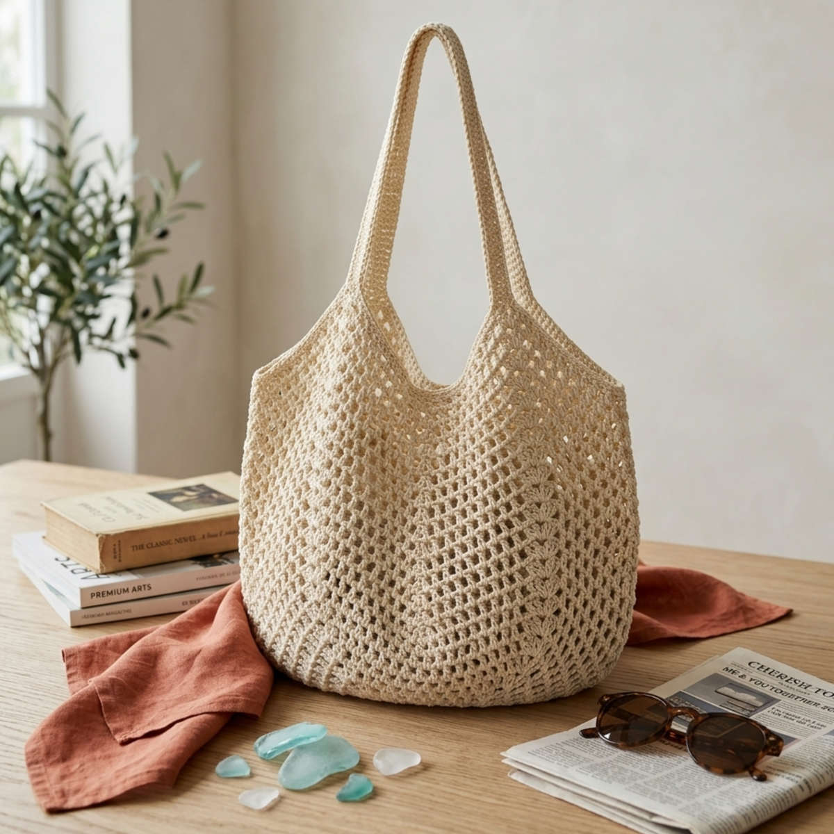 Sac à bandoulière rétro tricoté à la main et ajouré – Sac durable