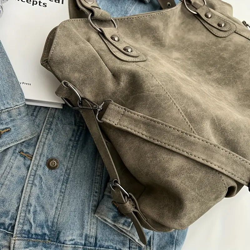 Velvet Voyage Vintage Vegan Suede-Style Crossbody Tote