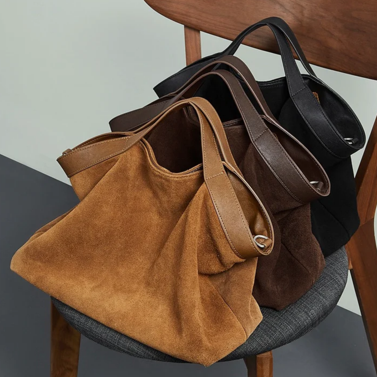Bellanova Suede & Genuine Leather Classic Structured Shoulder Tote