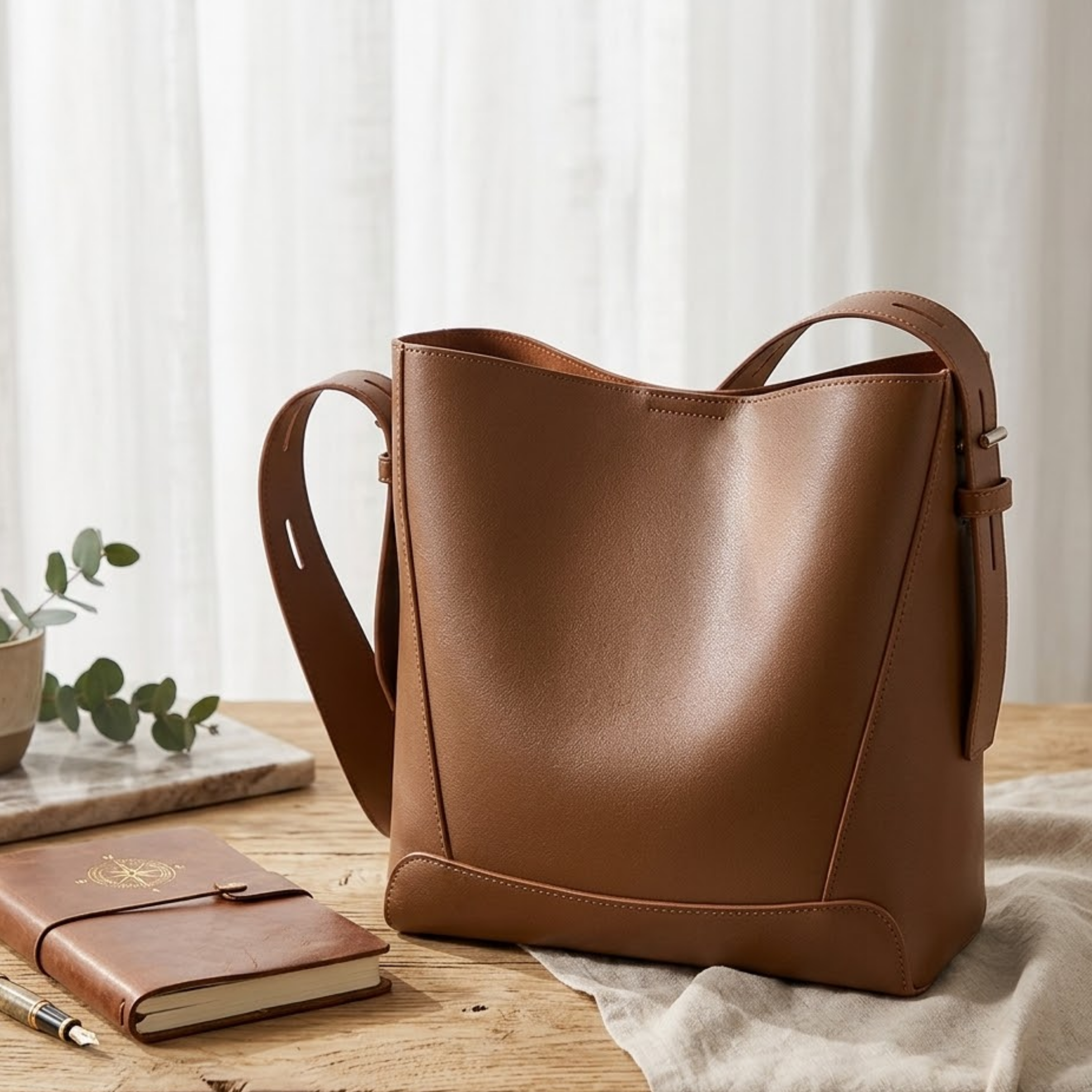 Ardena Genuine Leather Crossbody & Shoulder Oversized Bucket Bag