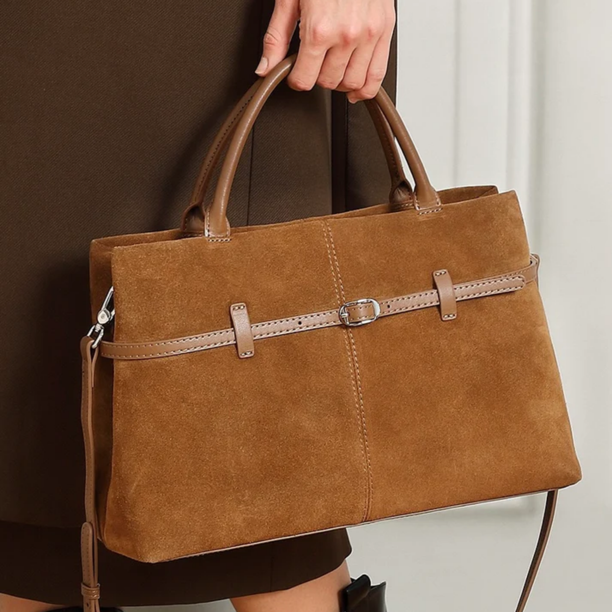 Sac cabas structuré en cuir suédé Elyra