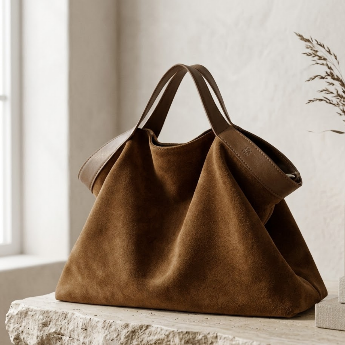 Sac fourre-tout structuré classique en daim et cuir véritable Bellanova