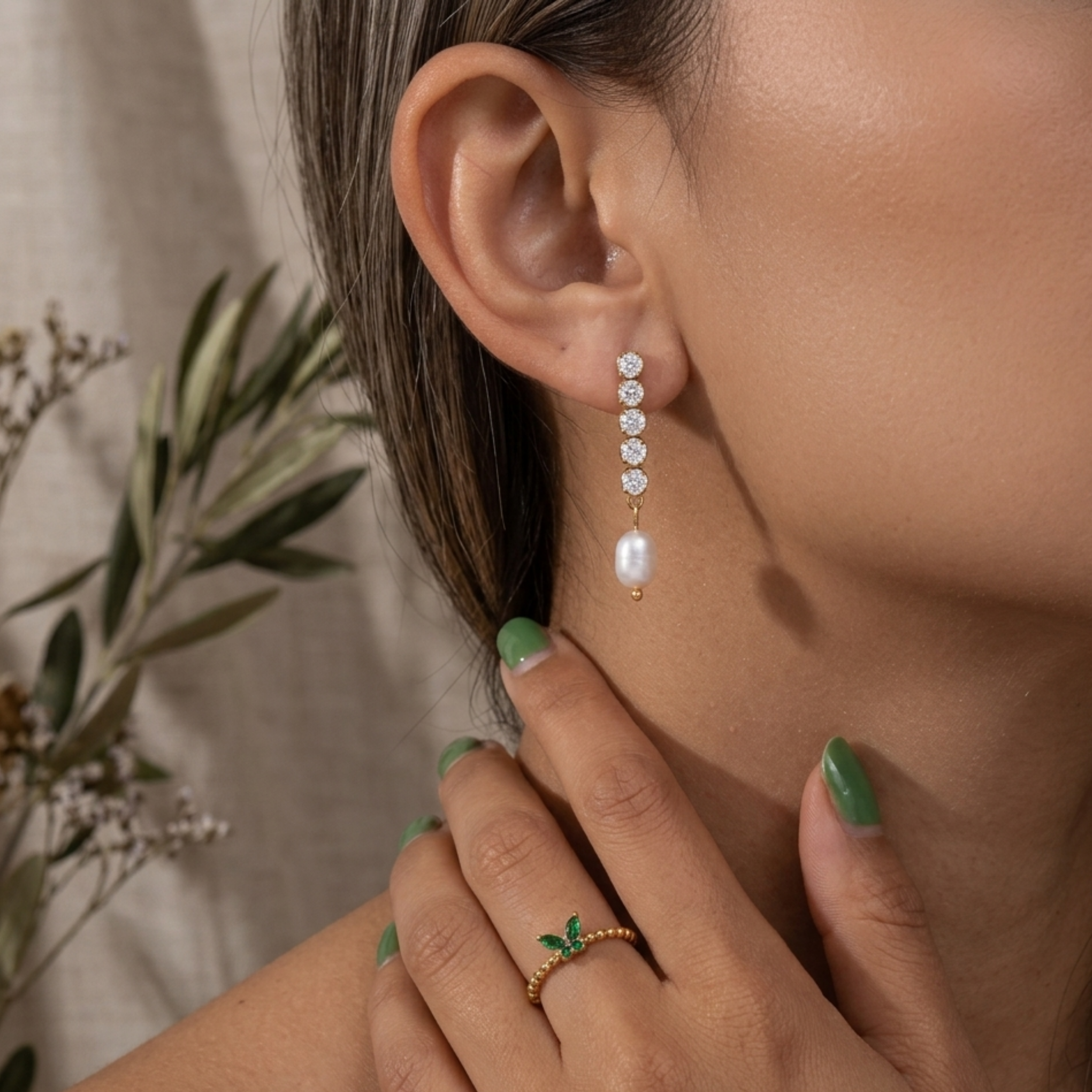Daphne Pearl Drop Diamond Elegance Earrings