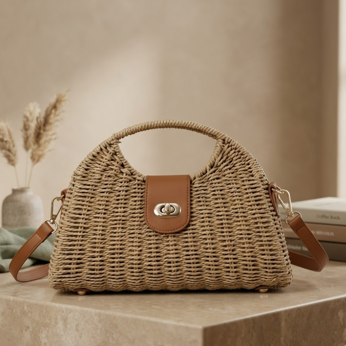 Sac bandoulière en paille tressée Chic – Sac durable