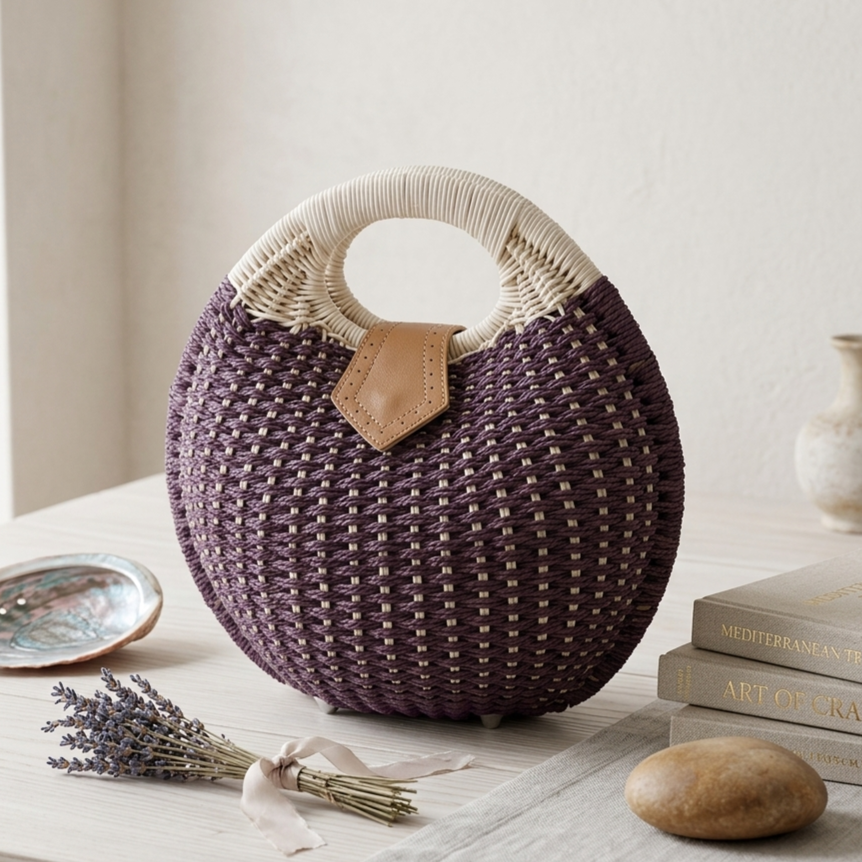 Handwoven Rattan Shell Round Handbag - Sustainable Bag
