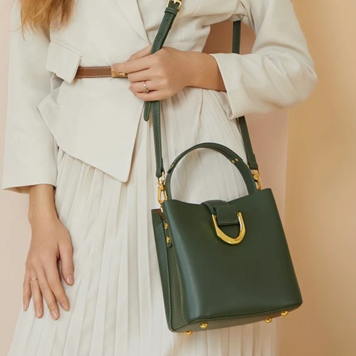 Sac seau épaule en cuir véritable Cyrenza