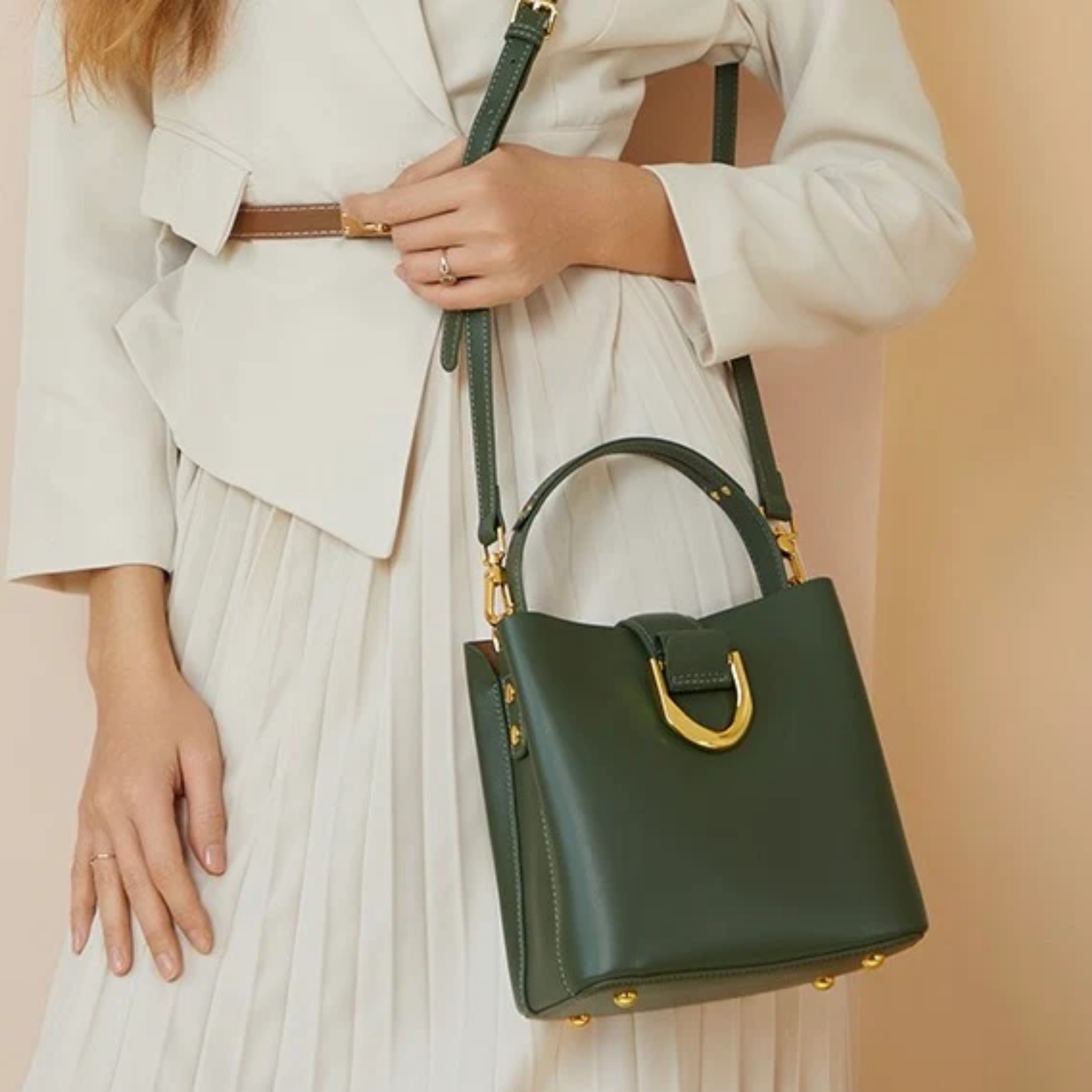 Cyrenza Genuine Leather Bucket Shoulder Bag
