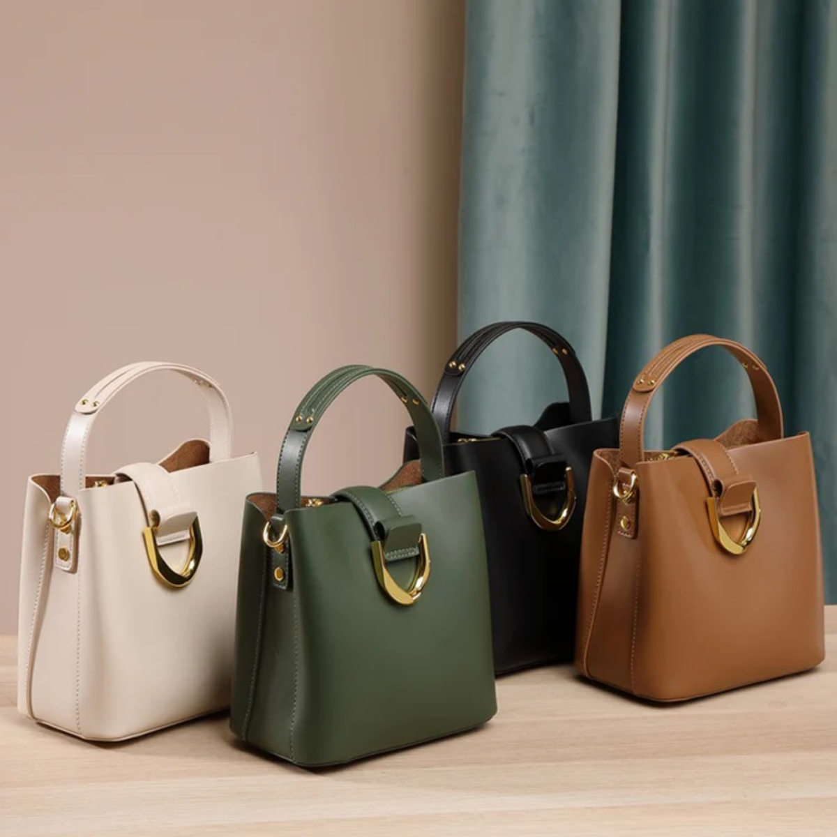 Cyrenza Genuine Leather Bucket Shoulder Bag