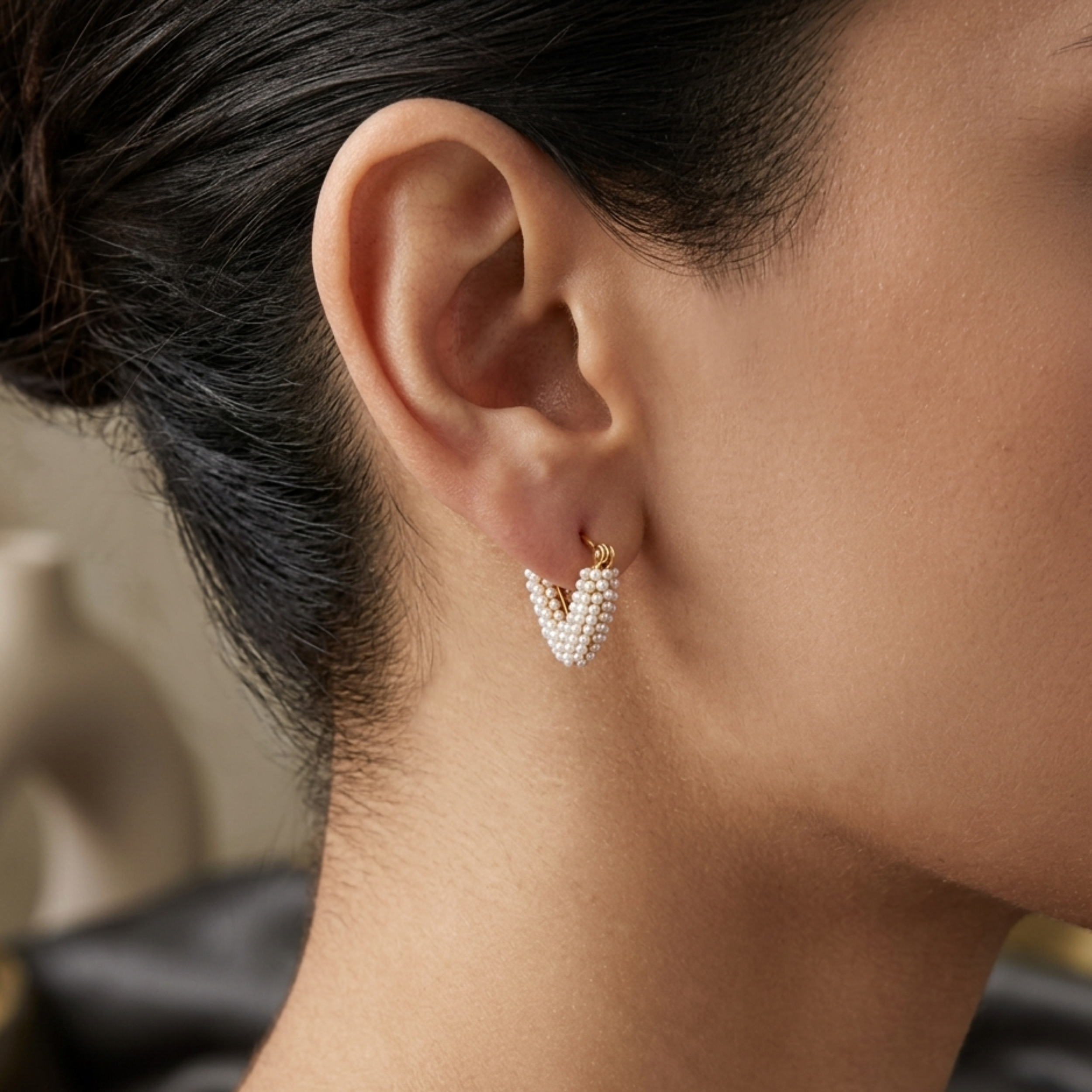 Gaia Heart Pearl Hoop Earrings
