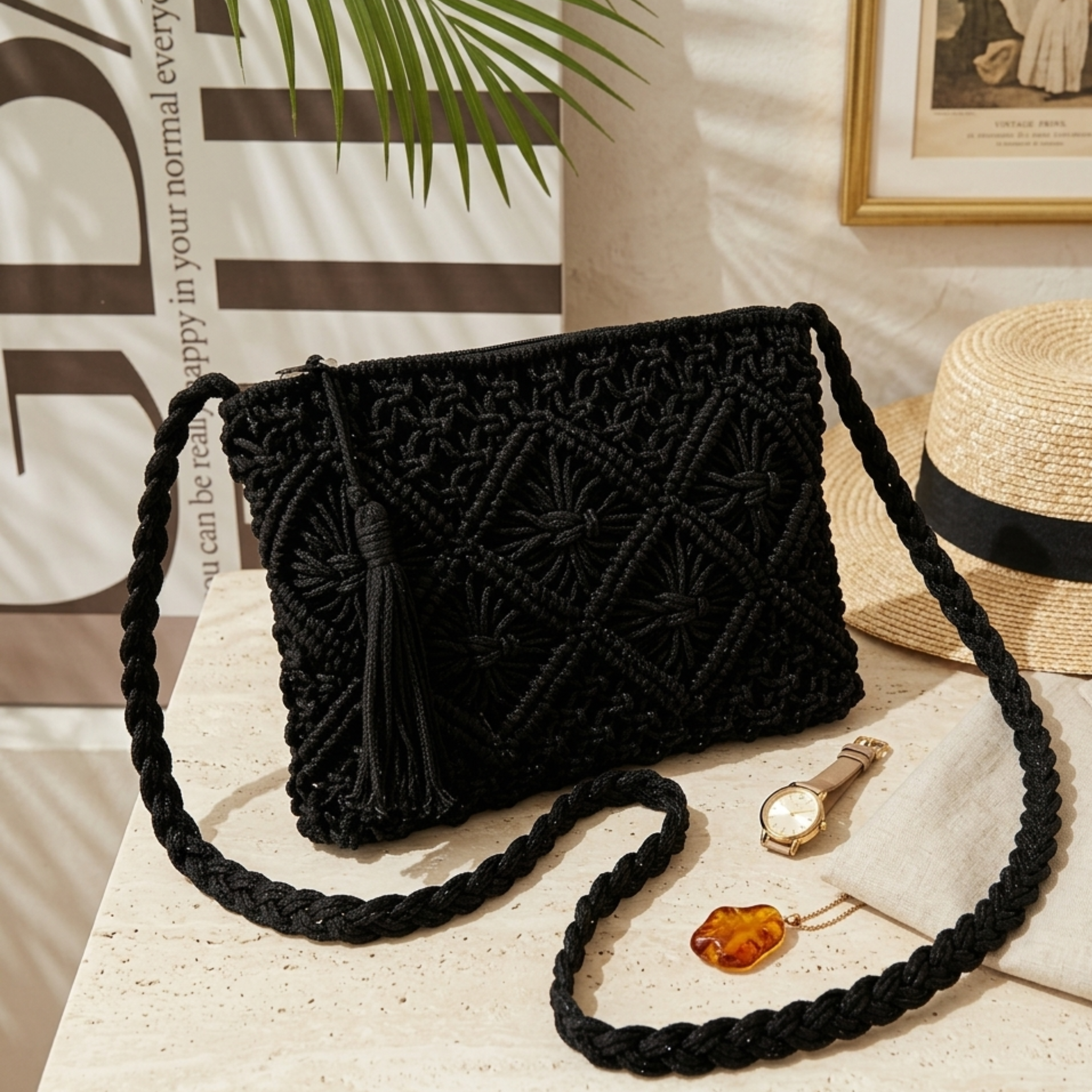 Stylish Tassel Woven Crossbody Bag - Sustainable Bag