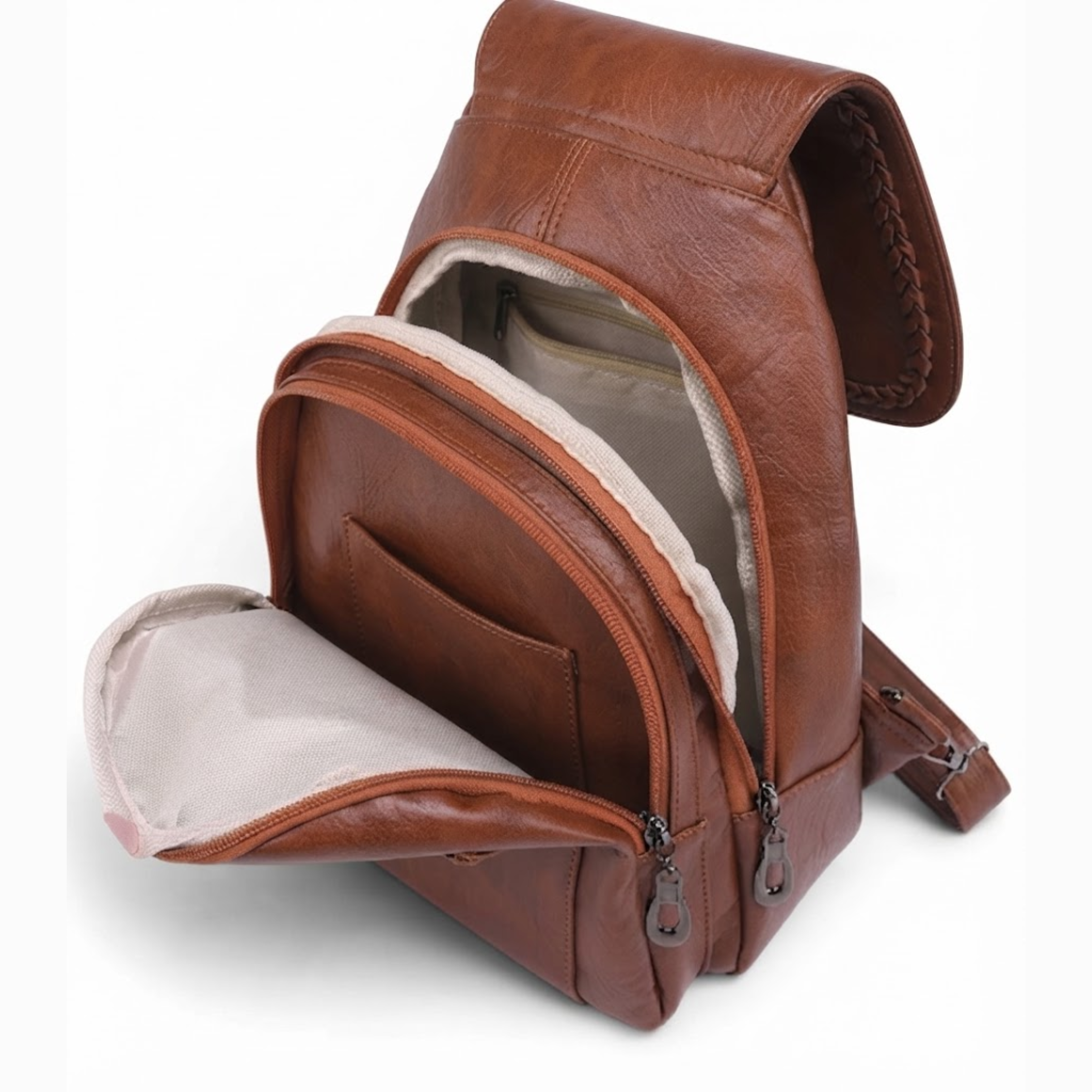 Natasha Braided Trim Convertible Leather Backpack