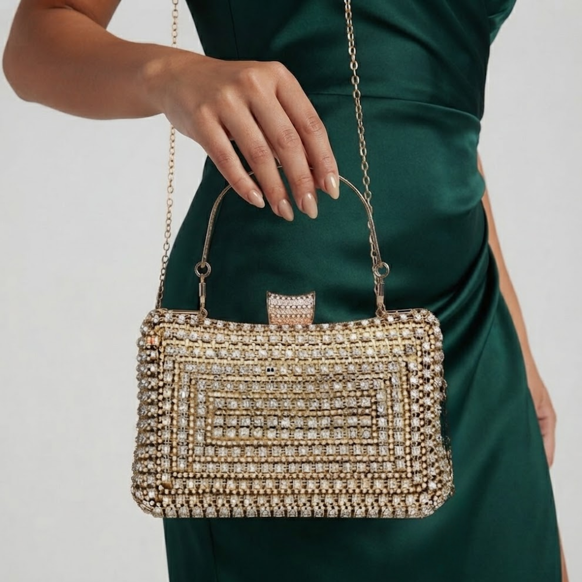 Clutch glitterata – borsa da sera elegante con tracolla a catena staccabile per matrimoni e feste