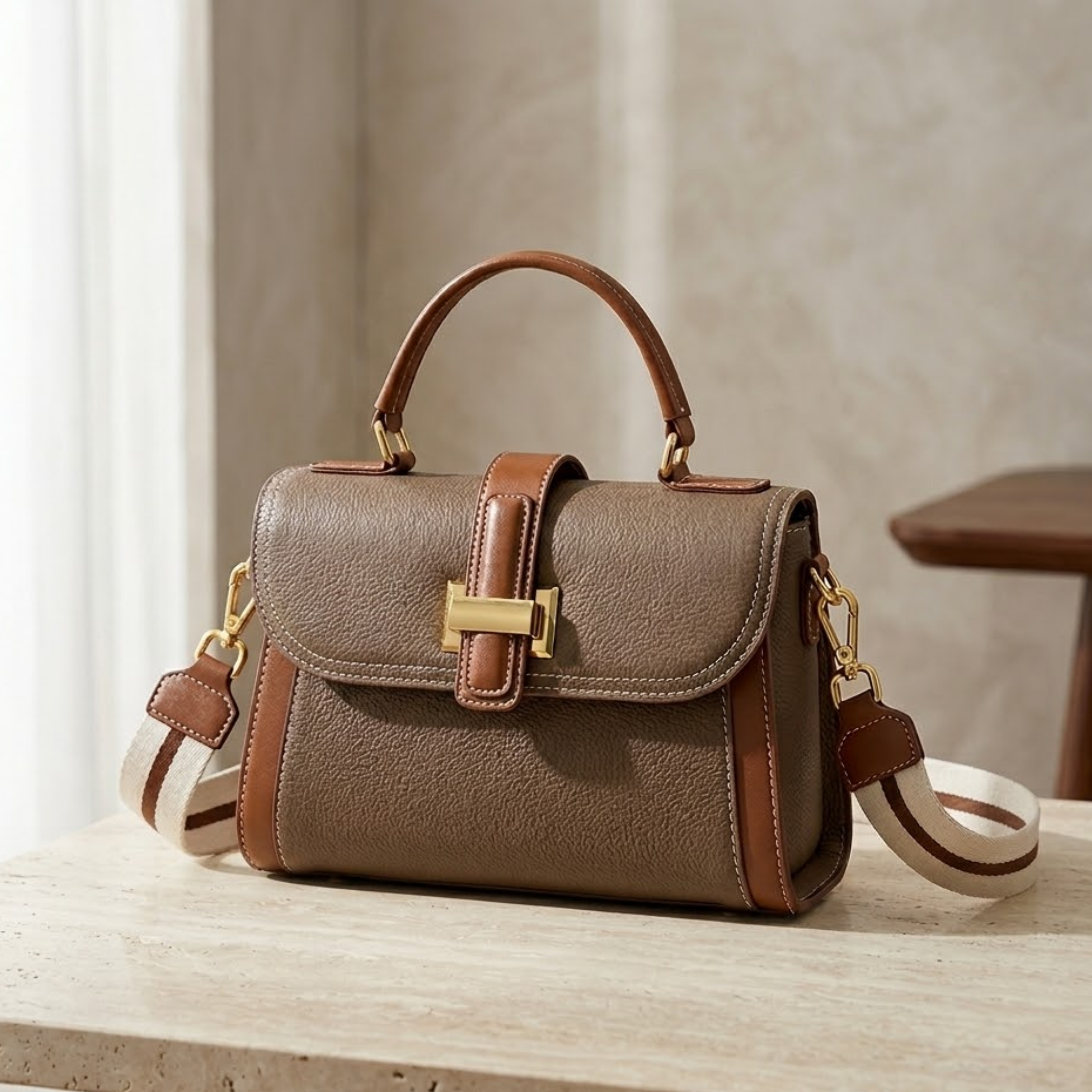 Alondra Leather Structured Top Handle Crossbody Bag
