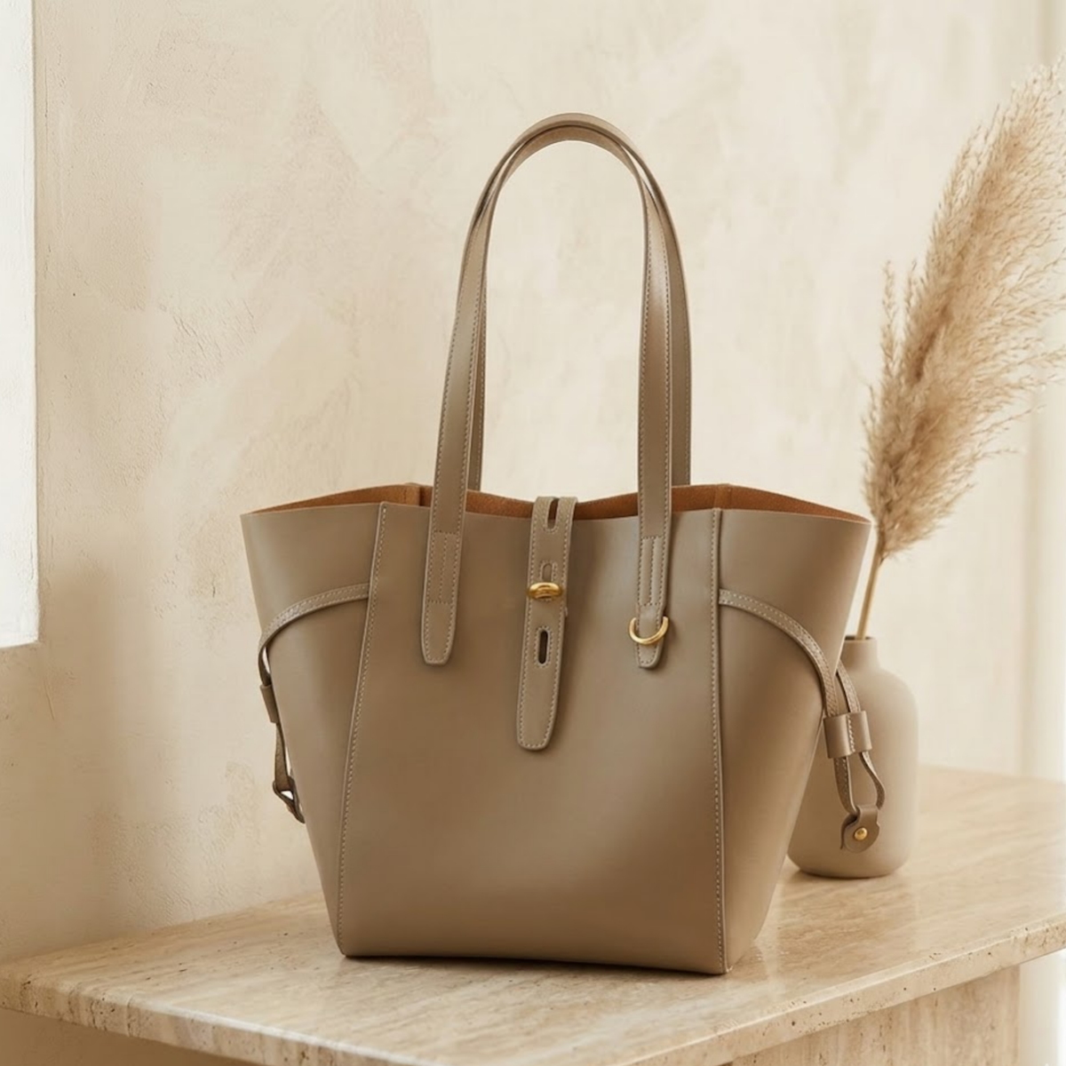 Alina Genuine Leather Vintage Lock Buckle Tote Bag