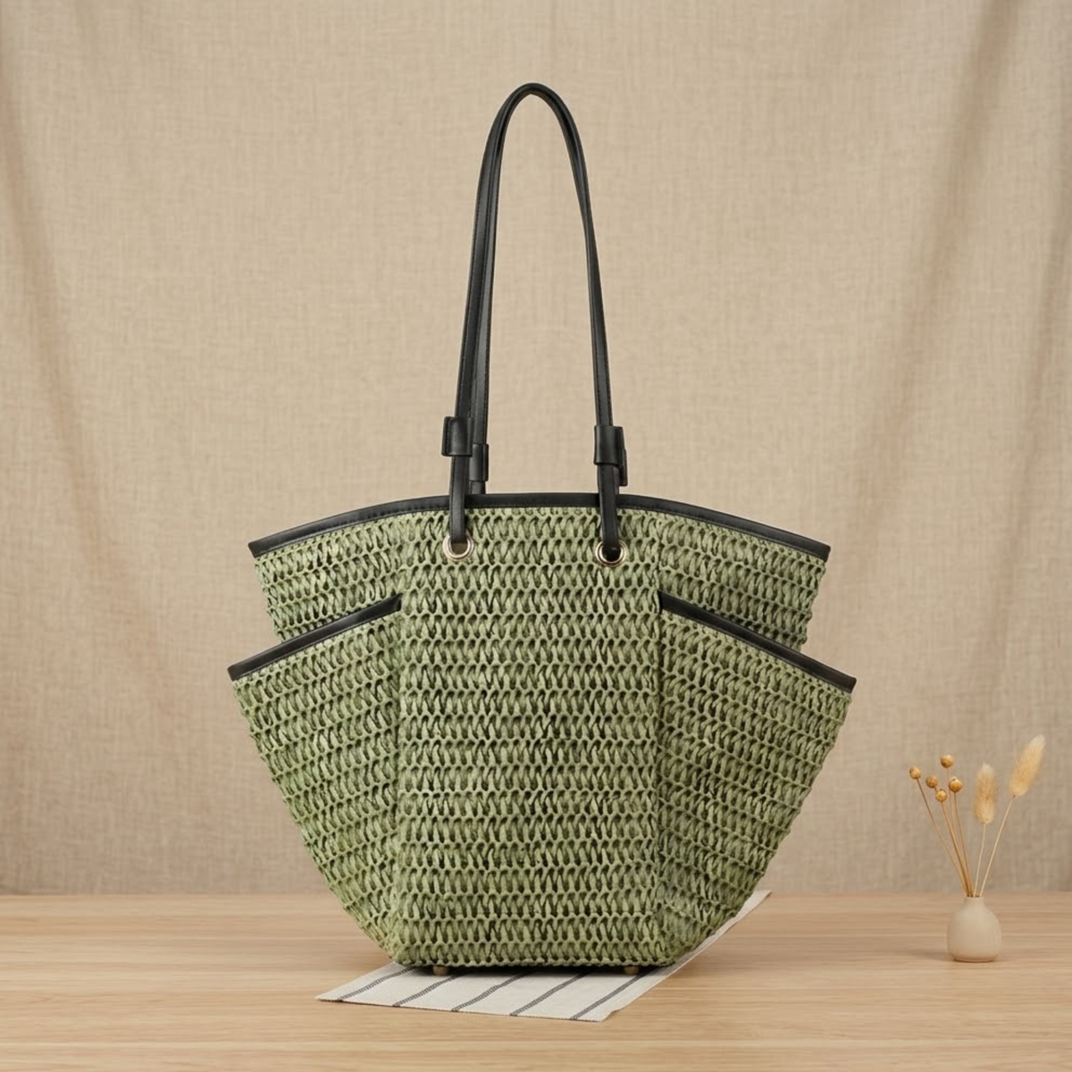Sac à épaule en paille Phoenix Eye pour la plage – Sac durable