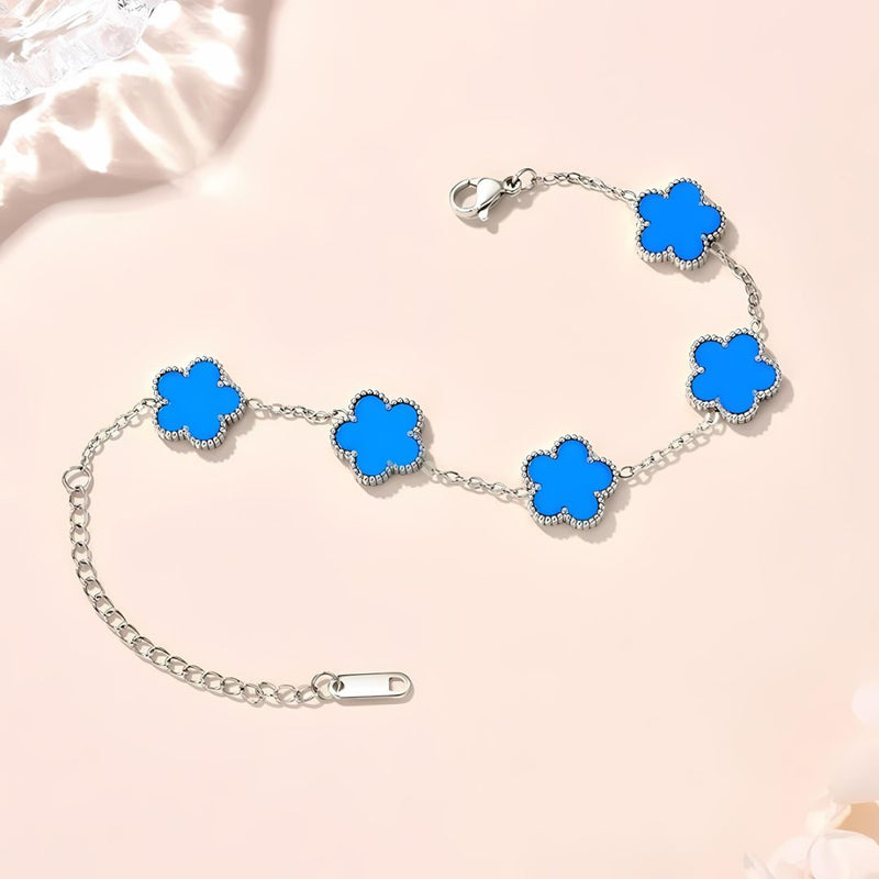 Five-Leaf Multi Clover Bracelet with Shell Accents