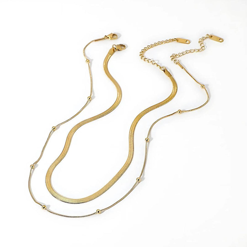 Elegant Snake & Beaded Layered Necklace Set – 14K Gold Plated Jewelry for Women