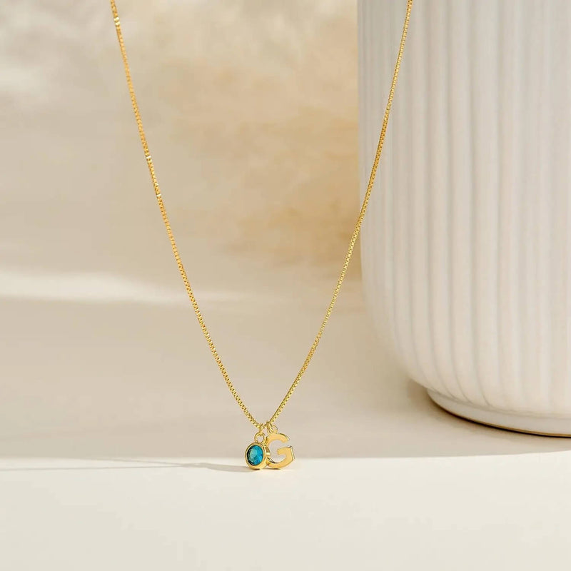 PERSONALISED KAIA BIRTHSTONE INITIAL NECKLACE FOR WOMEN