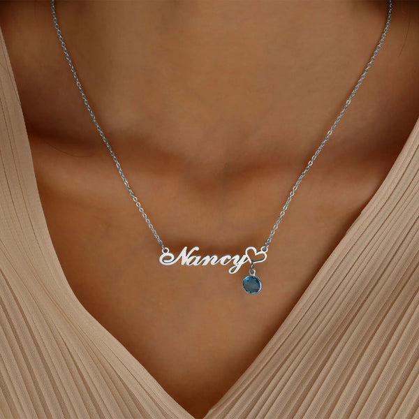 PERSONALISED NANCY BIRTHSTONE NAME NECKLACE FOR WOMEN