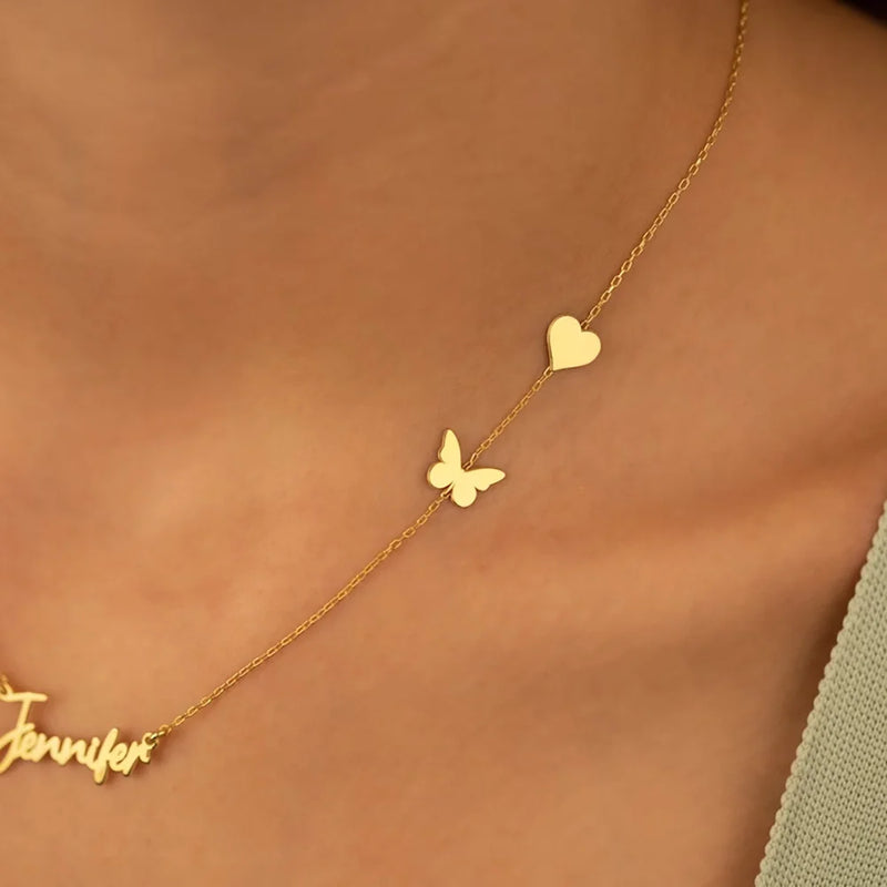 Personalised Lucky Necklace with Heart and Butterfly