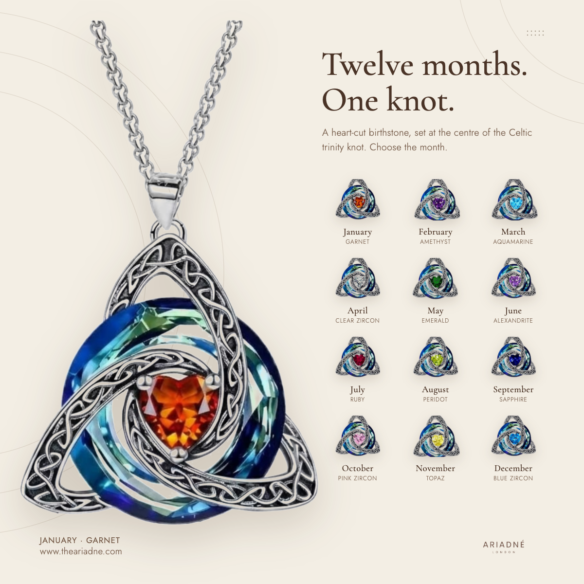 Hannah Trinity Knot Birthstone Pendant Necklace