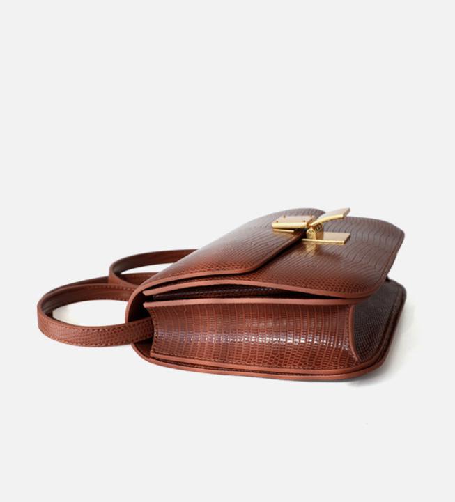 Sac bandoulière en cuir texturé lézard Valentina