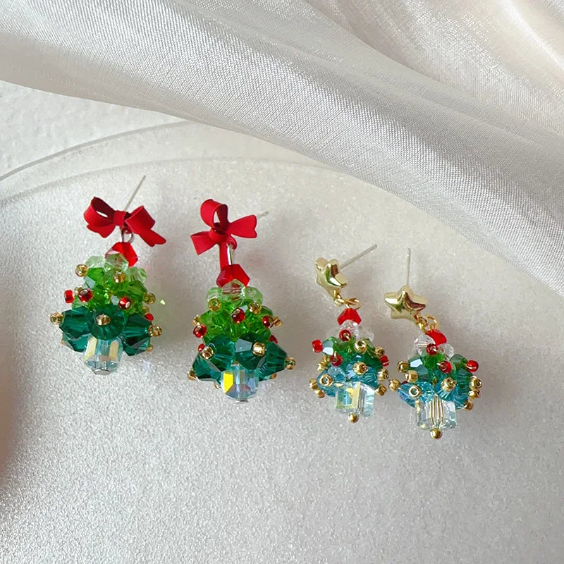 Red and Green Christmas Tree Earrings