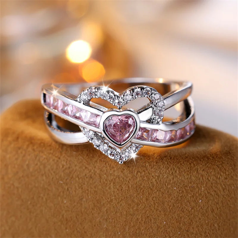 Luxury Pink Diamond Cut Wave 925 Sterling Silver Promise Ring