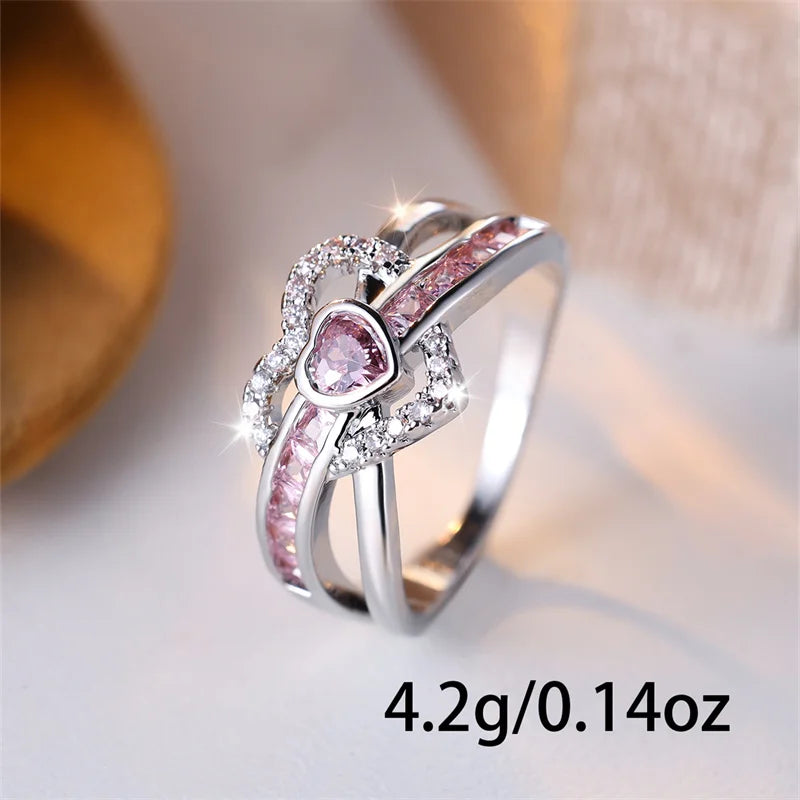 Luxury Pink Diamond Cut Wave 925 Sterling Silver Promise Ring