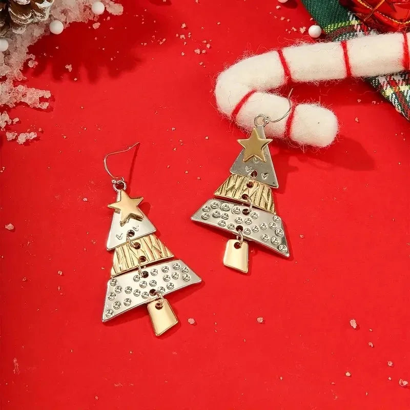 Vintage Metallic Christmas Tree Earrings