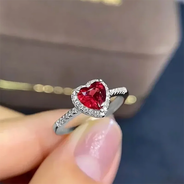 Heart Shape Red Diamond Cut 925 Sterling Silver Promise Ring