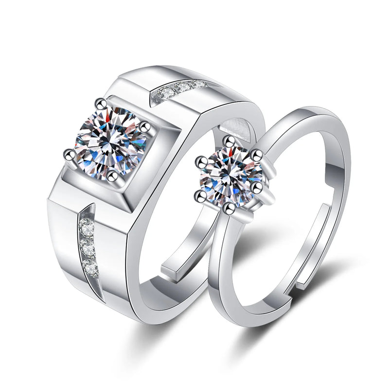 Luxury Diamond Cut Couple 925 Sterling Silver Promise and Proposal Ring