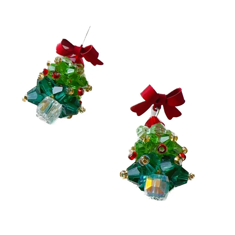 Red and Green Christmas Tree Earrings